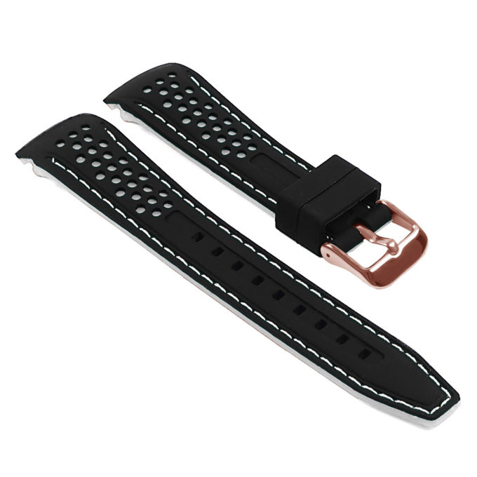 Pu6.1.22.rg Rubber Sport Strap With Rose Gold Buckle In Black And White 1
