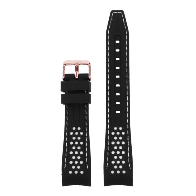 Pu6.1.22.rg Rubber Sport Strap With Rose Gold Buckle In Black And White