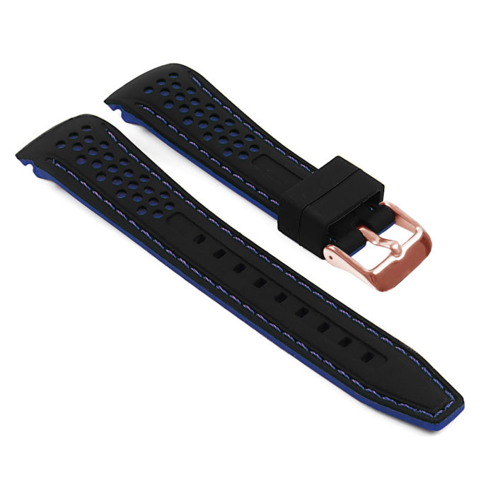 Pu6.1.5.rg Rubber Sport Strap With Rose Gold Buckle In Black And Blue 1