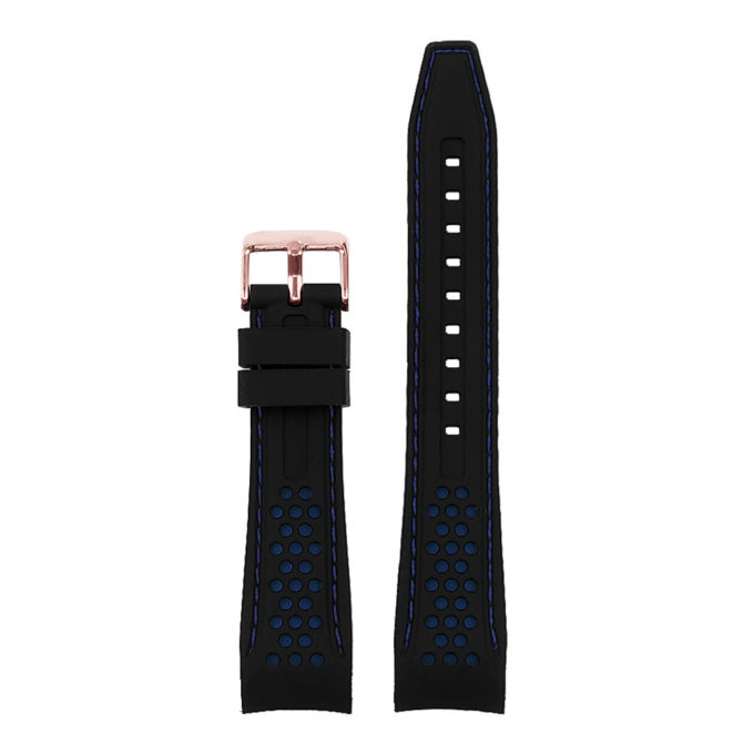 Pu6.1.5.rg Rubber Sport Strap With Rose Gold Buckle In Black And Blue