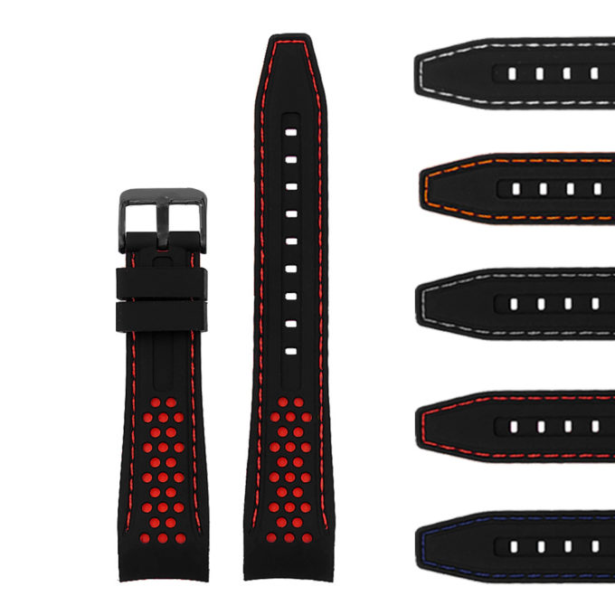 Pu6.1.6.mb Gallery Rubber Sport Strap With Matte Black Buckle In Black And Red