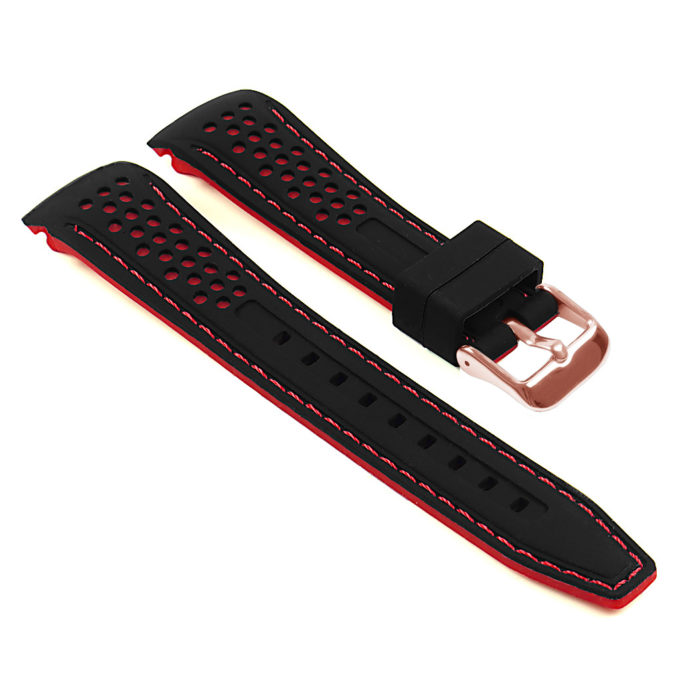 Pu6.1.6.rg Rubber Sport Strap With Rose Gold Buckle In Black And Red 1