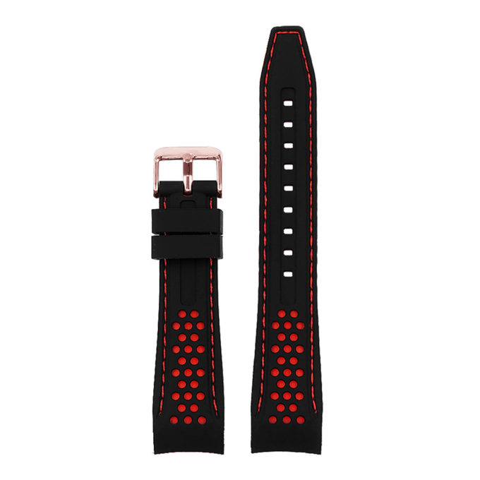 Pu6.1.6.rg Rubber Sport Strap With Rose Gold Buckle In Black And Red
