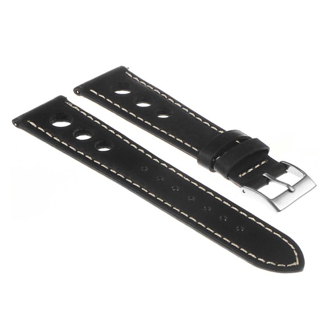 Ra4.1 Vintatge Leather Rally Watch Strap In Black