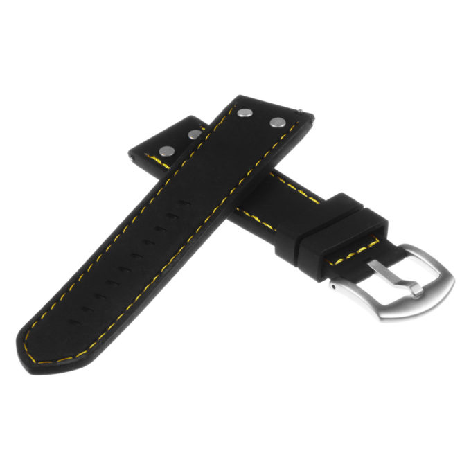 Pu10.1.10 Silicone Strap With Rivets In Black W Yellow Stitching 2