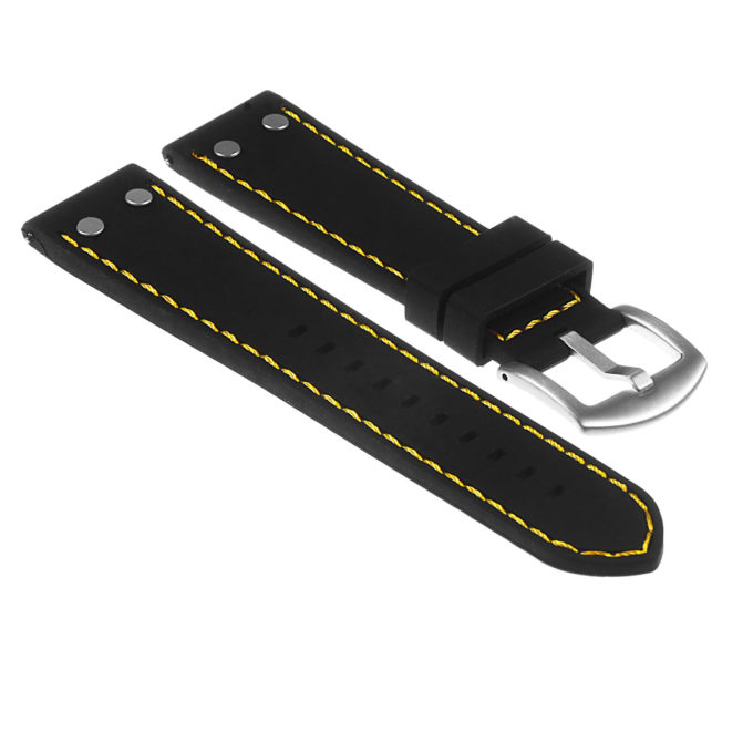Pu10.1.10 Silicone Strap With Rivets In Black W Yellow Stitching