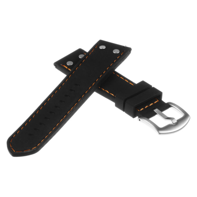 Pu10.1.12 Silicone Strap With Rivets In Black W Orange Stitching 2