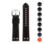 pu10.1.6 Black w Red Stitching Gallery Silicone Watch Band Strap with Rivets