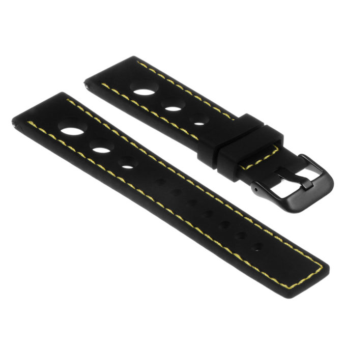 Pu11.1.10.mb Silicone Rally Strap In Black W Yellow Stitching W Matte Black Buckle