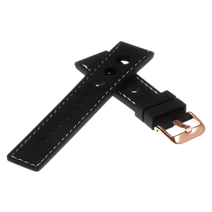 Pu11.1.22.rg Silicone Rally Strap In Black W White Stitching W Rose Gold Buckle 2