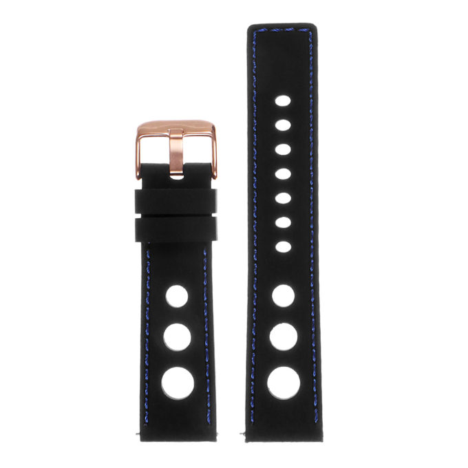 Pu11.1.5.rg Silicone Rally Strap In Black W Blue Stitching W Rose Gold Buckle 3