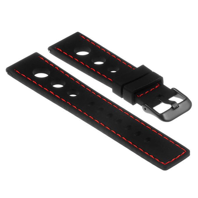 Pu11.1.6.mb Silicone Rally Strap In Black W Red Stitching W Matte Black Buckle
