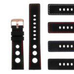 Pu11.1.6.rg Gallery Silicone Rally Strap In Black W Red Stitching W Rose Gold Buckle