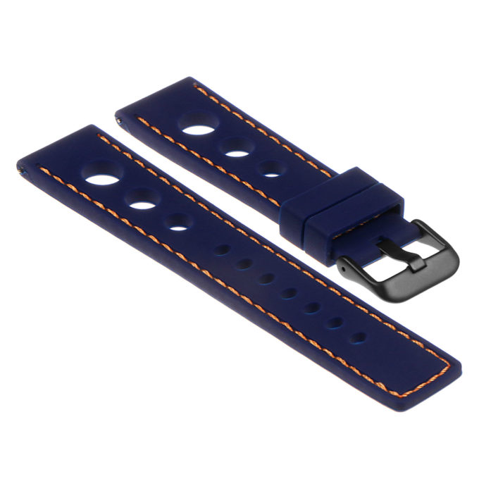 Pu11.5.12.mb Silicone Rally Strap In Blue W Orange Stitching W Matte Black Buckle