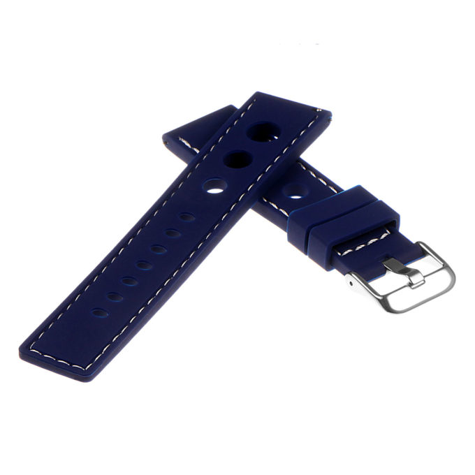 Pu11.5.22 Silicone Rally Strap In Blue W White Stitching 2