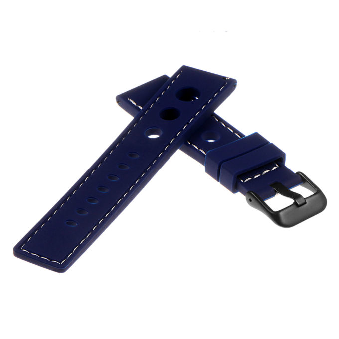 Pu11.5.22.mb Silicone Rally Strap In Blue W White Stitching W Matte Black Buckle 2