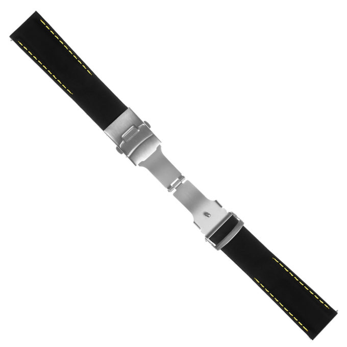 Pu12.1.10 Silcone Rubber Strap In Black W Yellow Stitching 2