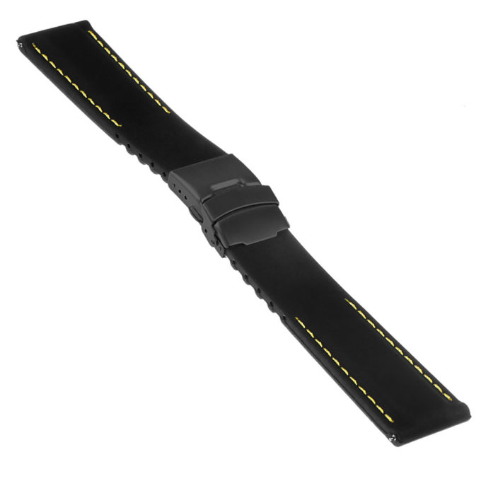 Rubber Strap In Black W Yellow Stitching & Matte Black Clasp