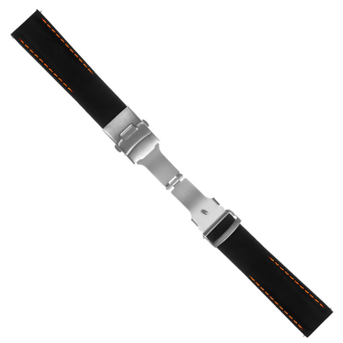 Pu12.1.12 Silcone Rubber Strap In Black W Orange Stitching 2