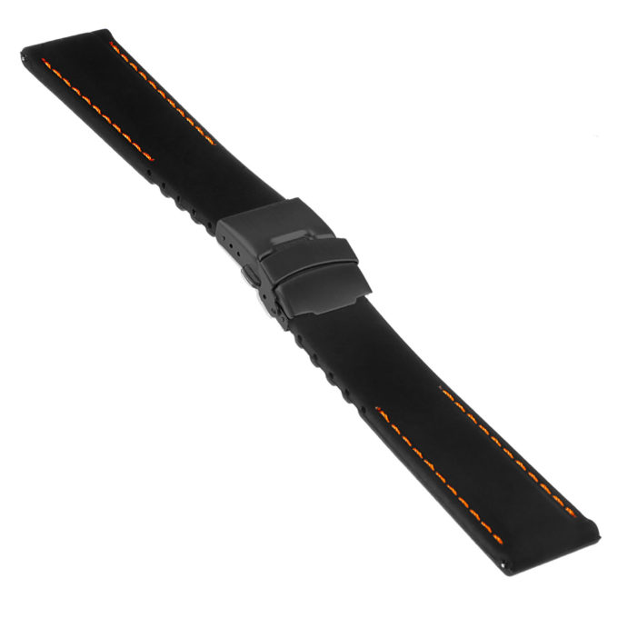 Rubber Strap In Black W Orange Stitching & Matte Black Clasp