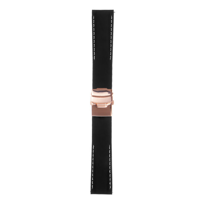 Rubber Strap In Black W White Stitching & Rose Gold Clasp