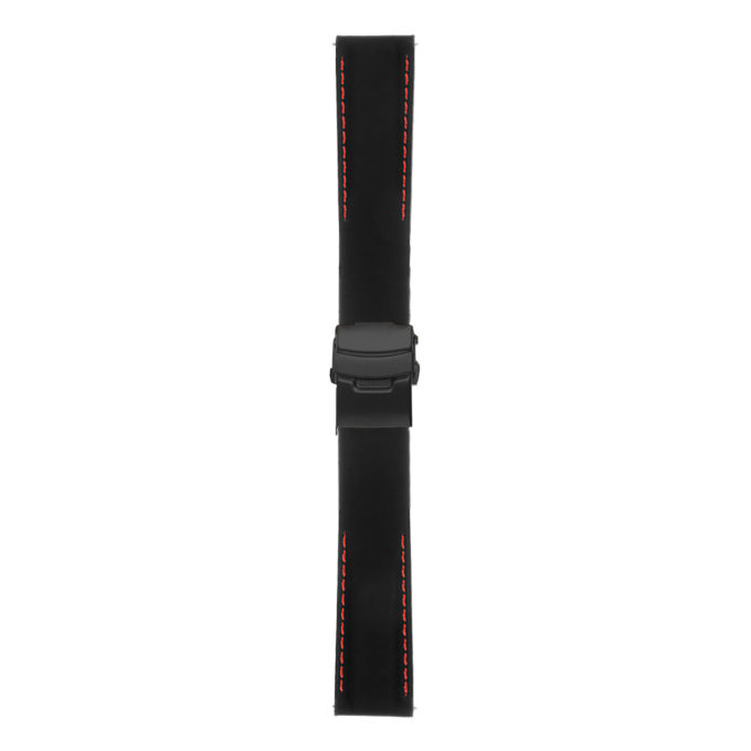 Rubber Strap In Black W Red Stitching & Matte Black Clasp