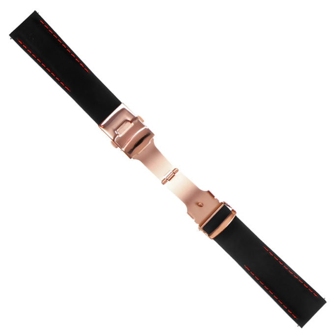 Rubber Strap In Black W Red Stitching & Rose Gold Clasp
