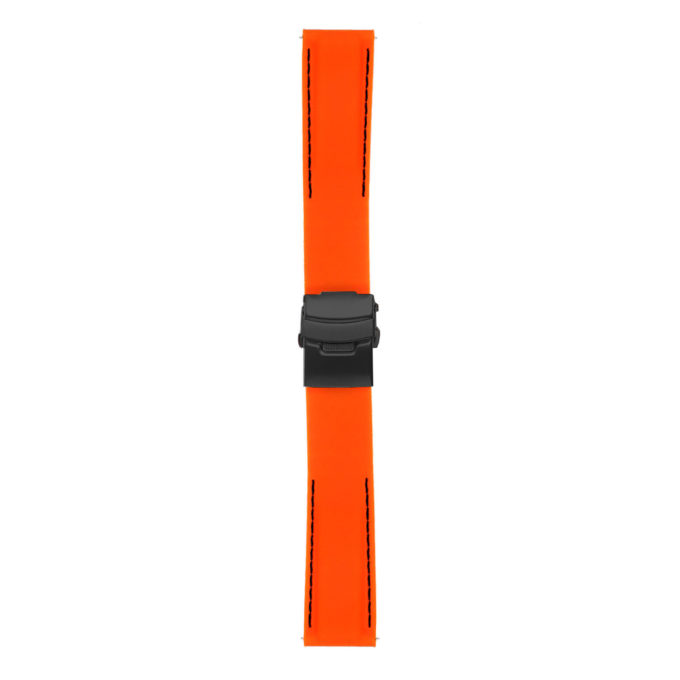 Rubber Strap In Orange W Black Stitching & Matte Black Clasp