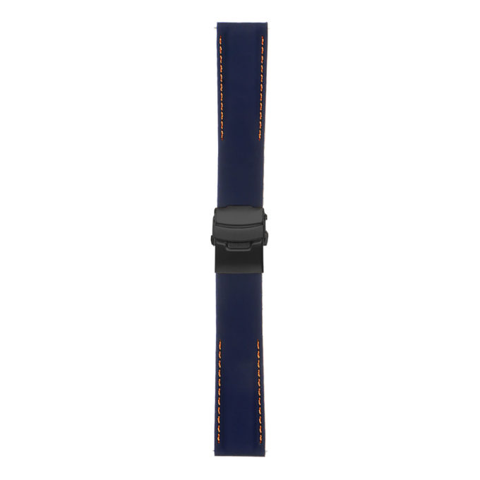 Rubber Strap In Blue W Orange Stitching & Matte Black Clasp