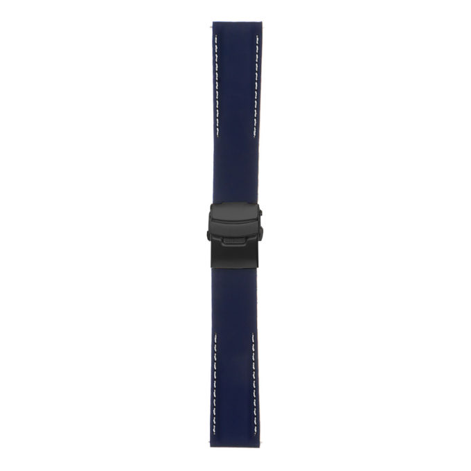 Rubber Strap In Blue W White Stitching & Matte Black Clasp