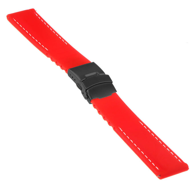 Rubber Strap In Red W White Stitching & Matte Black Clasp