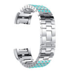 Fb.m55.ss.5 Back Stainless Steel Bangle Bracelet W Blue Rhinestone In Silver Fits Charge 2