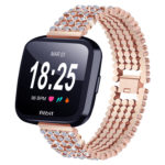 Fb.m61.rg Front Stainless Steel Bangle Bracelet W Rhinestones Fits Fitbit Versa In Rose Gold