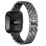 Fb.m62.mb Stainless Steel Bangle Bracelet W Rhinestones Fits Fitbit Versa In Matte Black 2