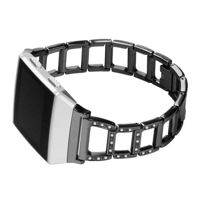 Fb.m64.mb Front Stainless Steel Bangle Bracelet Rhinestone For Fitbit Ionic In Matte Black