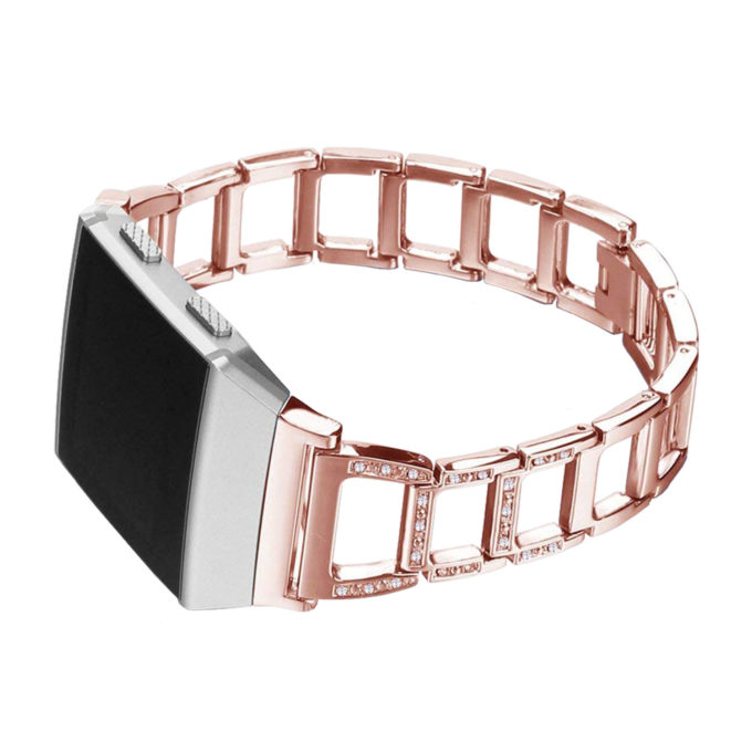 Fb.m64.rg Front Stainless Steel Bangle Bracelet Rhinestone For Fitbit Ionic In Rose Gold