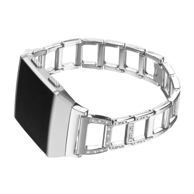 Fb.m64.ss Front Stainless Steel Bangle Bracelet Rhinestone For Fitbit Ionic In Silver