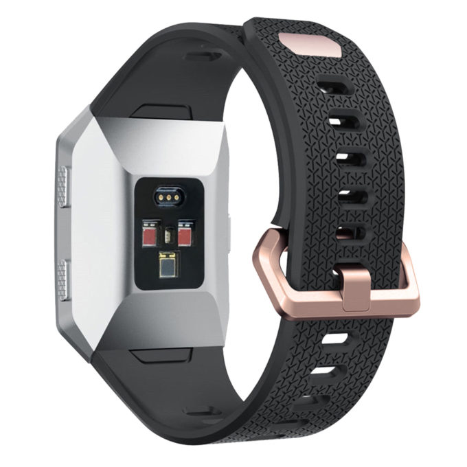 Fb.r18.1.rg Back Fitbit Ionic Silicone Rubber Sports Strap In Black W Rose Gold Buckle W Rose Gold Buckle
