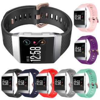 Fb.r18.1.rg Gallery Fitbit Ionic Silicone Rubber Sports Strap In Black W Rose Gold Buckle