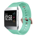 Fb.r18.11.rg Front Fitbit Ionic Silicone Rubber Sports Strap In Green W Rose Gold Buckle
