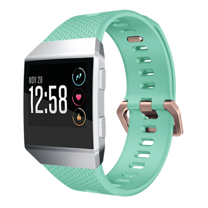 Fb.r18.11.rg Front Fitbit Ionic Silicone Rubber Sports Strap In Green W Rose Gold Buckle