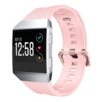 Fb.r18.13.rg Front Fitbit Ionic Silicone Rubber Sports Strap In Pink W Rose Gold Buckle