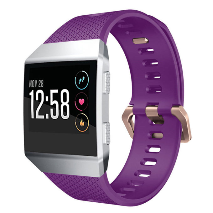 Fb.r18.18.rg Front Fitbit Ionic Silicone Rubber Sports Strap In Purple W Rose Gold Buckle