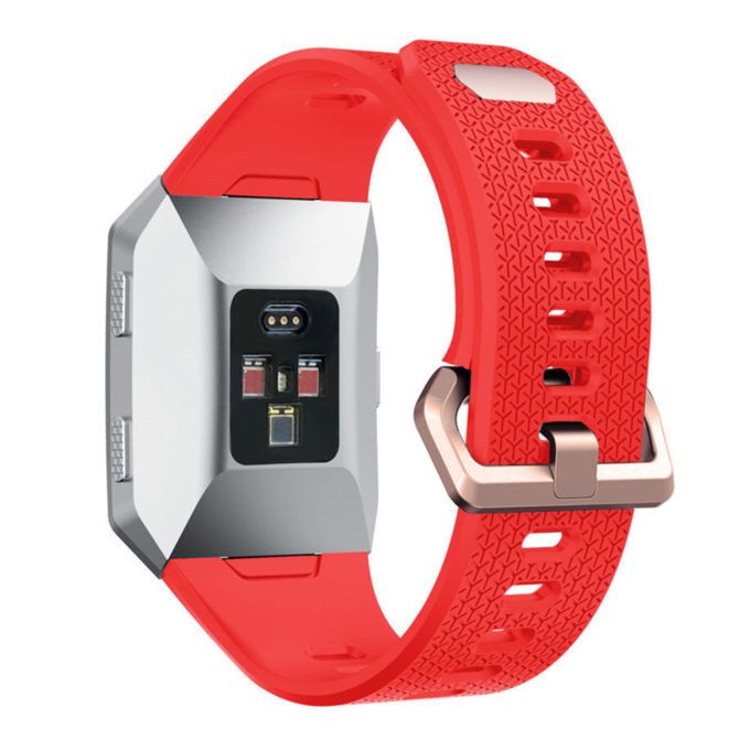 Fb.r18.6.rg Back Fitbit Ionic Silicone Rubber Sports Strap In Red W Rose Gold Buckle