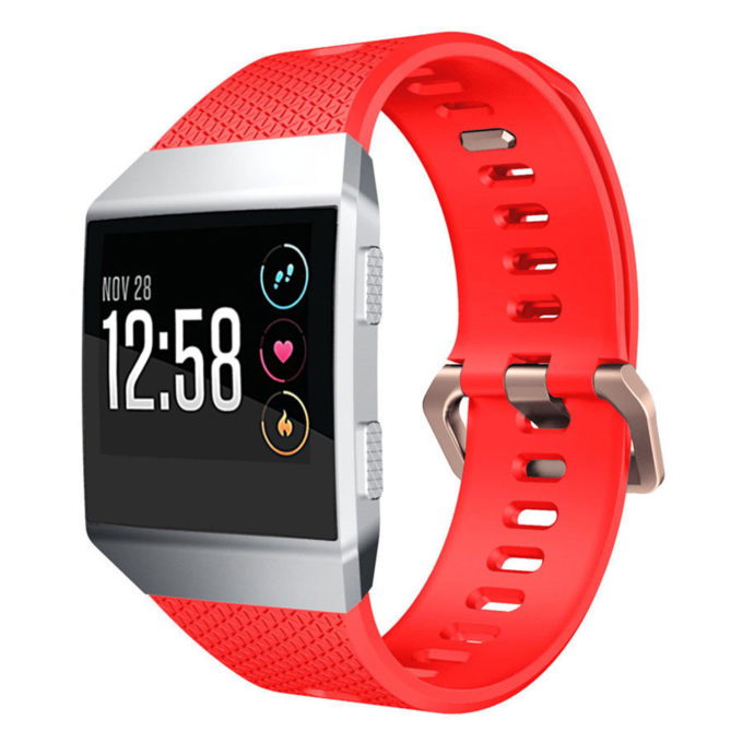 Fb.r18.6.rg Fitbit Ionic Silicone Rubber Sports Strap In Red W Rose Gold Buckle