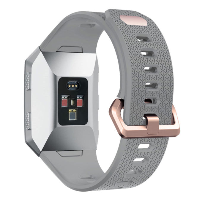 Fb.r18.7.rg Back Fitbit Ionic Silicone Rubber Sports Strap In Grey W Rose Gold Buckle