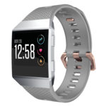 Fb.r18.7.rg Front Fitbit Ionic Silicone Rubber Sports Strap In Grey W Rose Gold Buckle