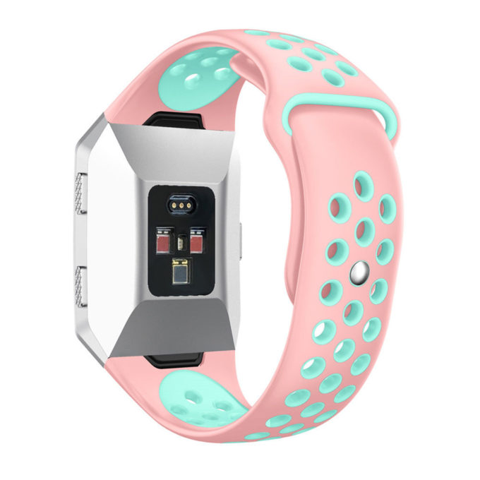 Fb.r28.13.11 Back Silicone Rubber Vented Sport Fits Fitbit Ionic In Pink And Mint