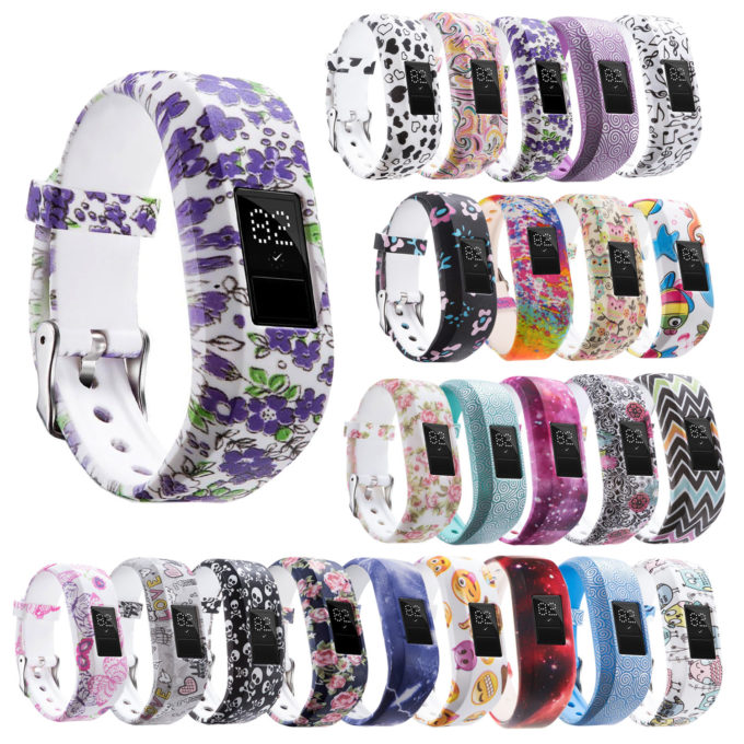 G.r23.u Gallery Patterned Silicone Braclet For Garmin Vivofit 3 Black And Purple Flowers