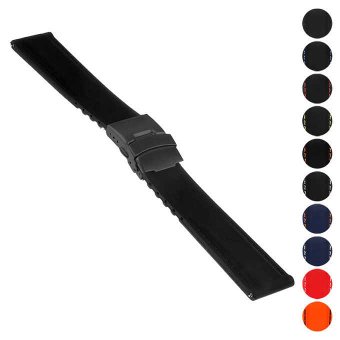 pu12.1.1.mb Gallery Silcone Rubber Watch Band Strap in Black